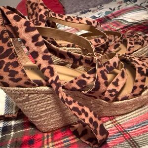 Torrid Leopard Strappy Sandal Wedge Tie Up